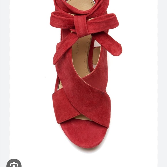 Etienne Aigner Red suede platform sandal with ankle straps. Size 6.5. - Picture 2 of 8